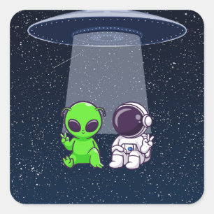 Vrienden met aliens op een sticker