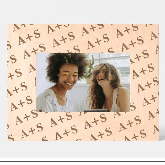 Vrienden Monogram Patroon Gegraveerd Hout Lijst