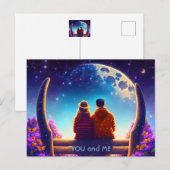 Vrienden of geliefden op een bankje in het maanlic briefkaart (Voorkant / Achterkant)