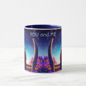 Vrienden of geliefden op een bankje in het maanlic mok (Midden)