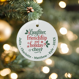 Vrienden rood groen typografie Kerst Glas Ornament