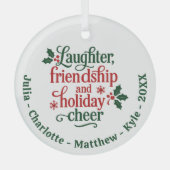 Vrienden rood groen typografie Kerst Glas Ornament (Voorkant)