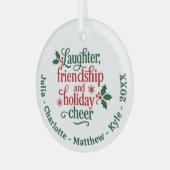 Vrienden rood groen typografie Kerst Glas Ornament (Voorkant links)