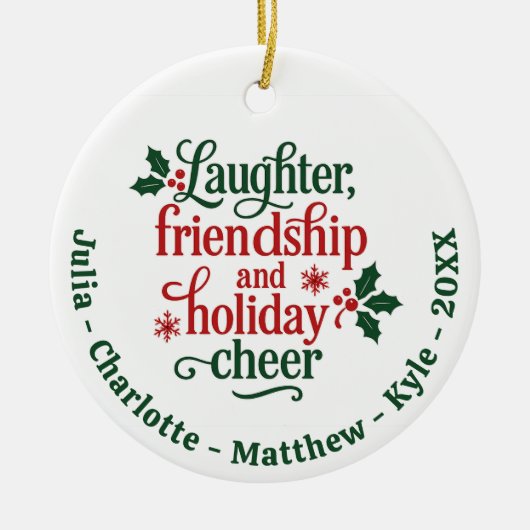 Vrienden rood groen typografie Kerst Keramisch Ornament (Voorkant)