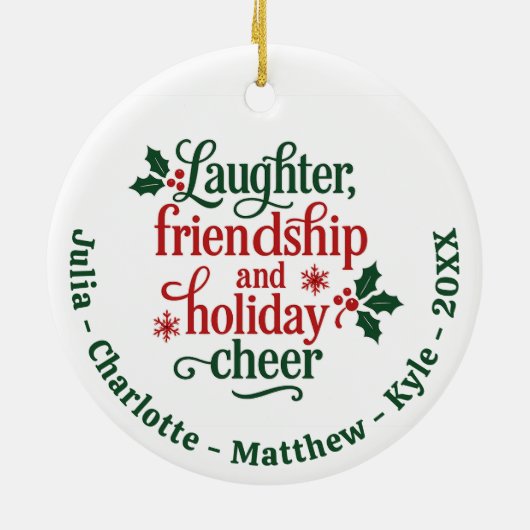 Vrienden rood groen typografie Kerst Keramisch Ornament (Achterkant)