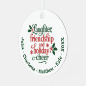 Vrienden rood groen typografie Kerst Metalen Ornament (Voorkant links)
