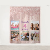 Vrienden roze gouden fotocollage glitters wandkleed (Voorkant)