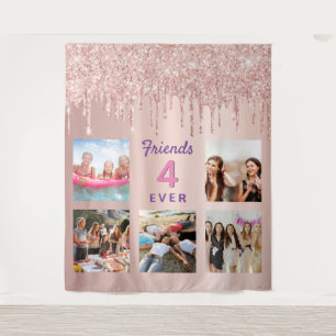 Vrienden roze gouden fotocollage glitters wandkleed