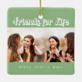 Vrienden salie groen wit foto namen keramisch ornament (Achterkant)