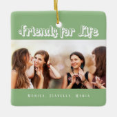 Vrienden salie groen wit foto namen keramisch ornament (Voorkant)