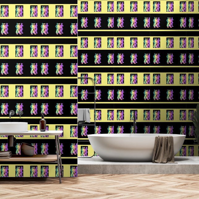 Vrienden Slenteren Geel Behang (Badkamer)