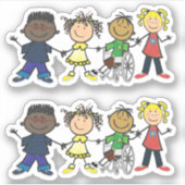 Vrienden- Tekenfilmstijl kinderen die elkaars hand Sticker (Voorkant)