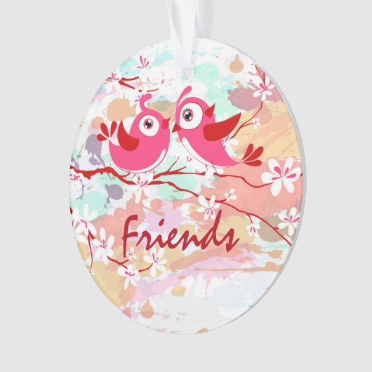 Vrienden Twee Schattige Vogels op een Tak Custom Ornament (voorkant)