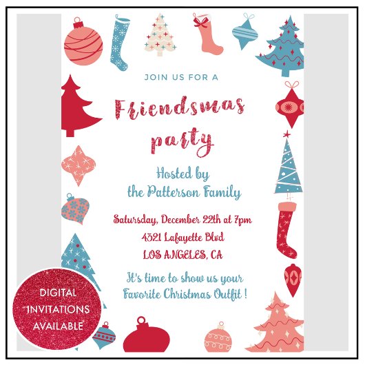 Vrienden uitnodigingen Kerstbomen