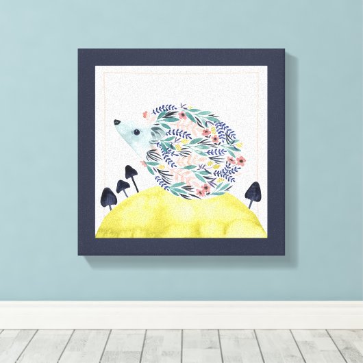 Vrienden van Clementine | Folk Art Hedge Hog Canvas Afdruk (Insitu (Houten vloer))