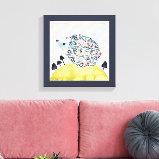 Vrienden van Clementine | Folk Art Hedge Hog Canvas Afdruk (Insitu (Woonkamer))