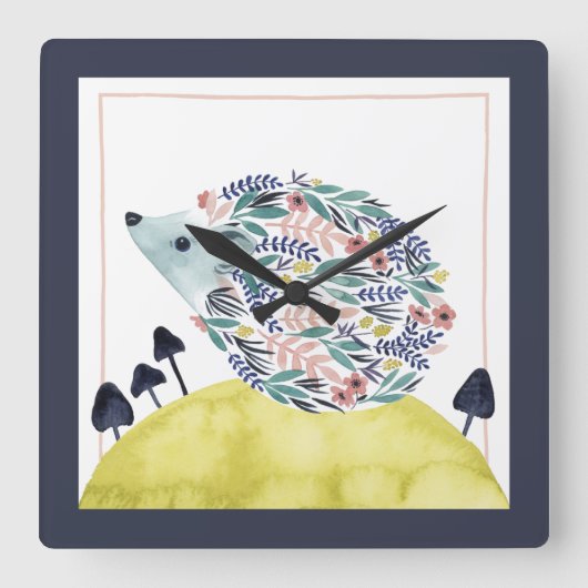 Vrienden van Clementine | Folk Art Hedge Hog Vierkante Klok (Voorkant)
