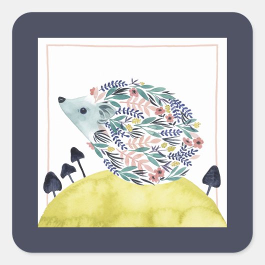Vrienden van Clementine | Folk Art Hedge Hog Vierkante Sticker (Voorkant)