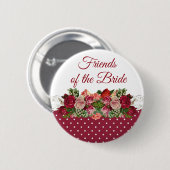 VRIENDEN VAN DE BRIDE Rose Bouquet Wedding Button (Voorkant /achterkant)