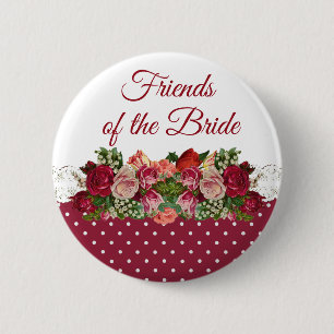 VRIENDEN VAN DE BRIDE Rose Bouquet Wedding Button