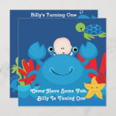 Vrienden van krab en Zee 1 jaar oud uitgenodigd Kaart (Voorkant / Achterkant)