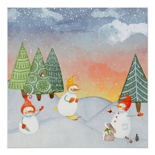 VRIENDEN VAN SNOWMAN EN WOODLAND IN WINTER WONDERL POSTER (Voorkant)