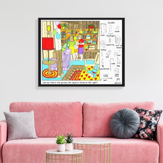 Vrienden Verborgen Objecten Puzzel Canvas Afdruk (Insitu (Woonkamer))