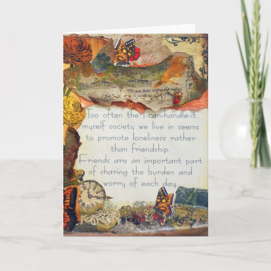 Vrienden Vlinders Bloemen Gemengde Media Collage Kaart (Voorkant)