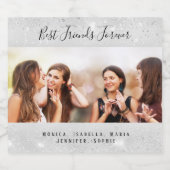 Vrienden voor altijd foto zilveren glitters namen sparkling wijnetiket (Enkel label)