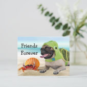Vrienden voor altijd: Krab + Pug van de schildpad Briefkaart (Staand voorkant)