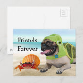 Vrienden voor altijd: Krab + Pug van de schildpad Briefkaart (Voorkant / Achterkant)