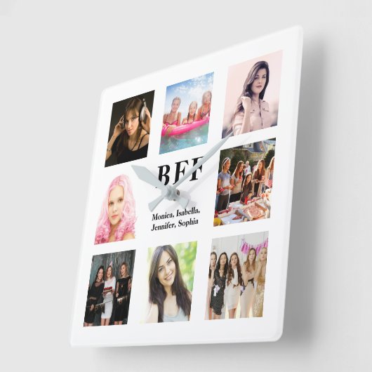 Vrienden voor altijd met witte foto vierkante klok (Hoek)