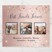 Vrienden voor altijd roos gouden glitter foto sparkling wijnetiket (Enkel label)