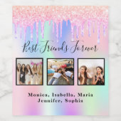Vrienden voor altijd roze paarse glitter foto wijn etiket (Enkel label)