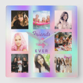 Vrienden voor altijd roze paarse mijnenfotocollage vierkante klok (Voorkant)
