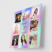 Vrienden voor altijd roze paarse mijnenfotocollage vierkante klok (Hoek)
