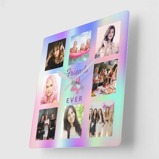 Vrienden voor altijd roze paarse mijnenfotocollage vierkante klok (Hoek)
