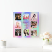 Vrienden voor altijd roze paarse mijnenfotocollage vierkante klok (Huis)