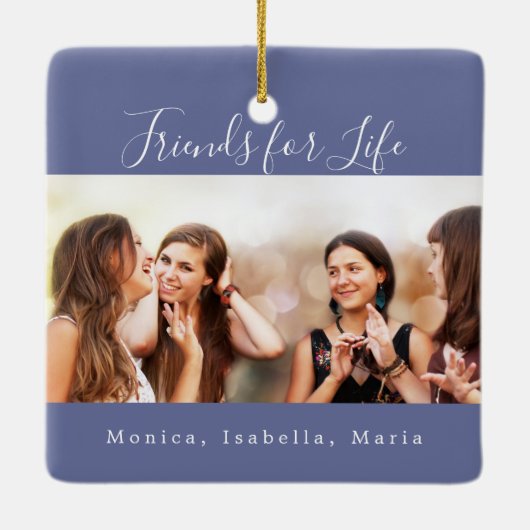Vrienden voor het leven foto blauwe namen keepomwi keramisch ornament (Achterkant)