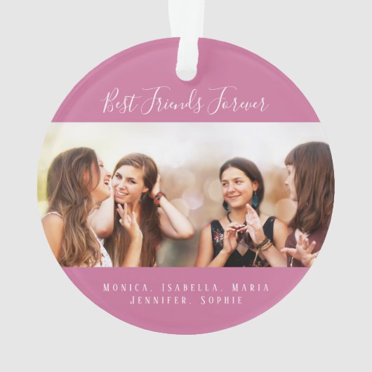 Vrienden voor het leven foto donkerroze namen keep ornament (achterkant)