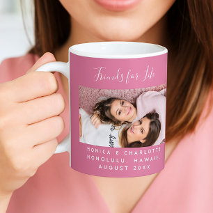 Vrienden voor het leven foto namen donkerroze koffiemok
