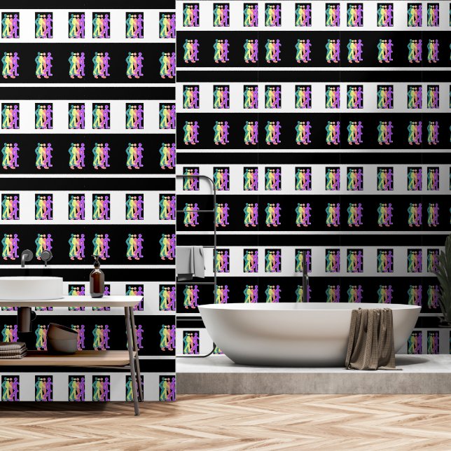 Vrienden wandelen zwart wit behang (Badkamer)
