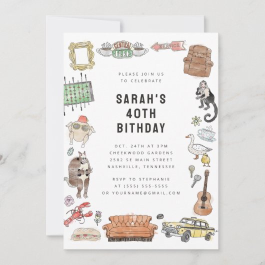 VRIENDEN™ Waterverf Iconen Verjaardag Kaart (Voorkant)