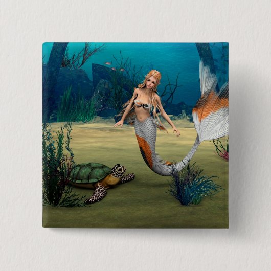 Vrienden Zeemeermin en Schildpad Vierkante Button 5,1 Cm (Voorkant)