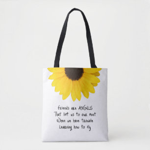 Vrienden zijn Angels Quote Initialen Sunflower Tote Bag