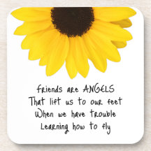 Vrienden zijn Angels Quote Sunflower Beverage Coas