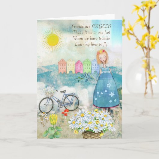 VRIENDEN ZIJN ENGELEN GROETEN KAART (Gele Bloem)