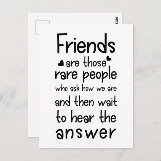 Vrienden zijn zeldzaam: Vriendschap Citaat Zwart Briefkaart (Voorkant / Achterkant)