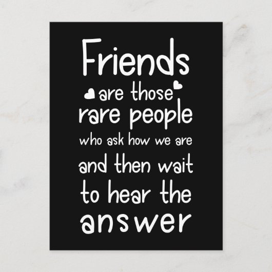 Vrienden zijn zeldzaam: Vriendschap Citaat Zwart Briefkaart (Voorkant)
