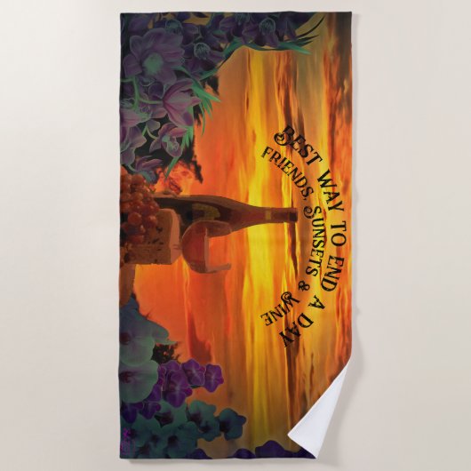 Vrienden, Zonsondergangen & Wijn 2584 Strandlaken (Voorkant)